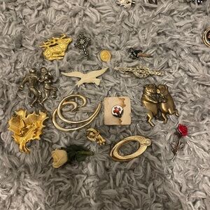 Gold and Silver Ornate Brooch Collection